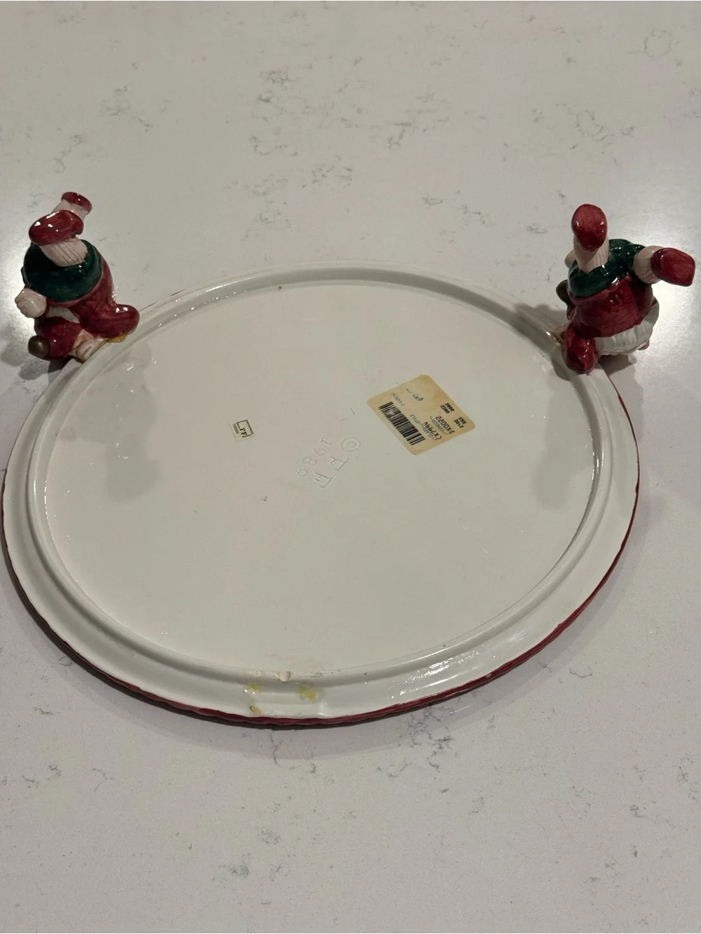 Rare / Fitz & Floyd Old World Christmas Elves 12-Inch Pedestal Cake Stand